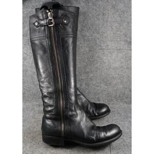 Franco Sarto Shoes Women 8 Boot Tall Riding Panko Leather Black Side Zip Fashion